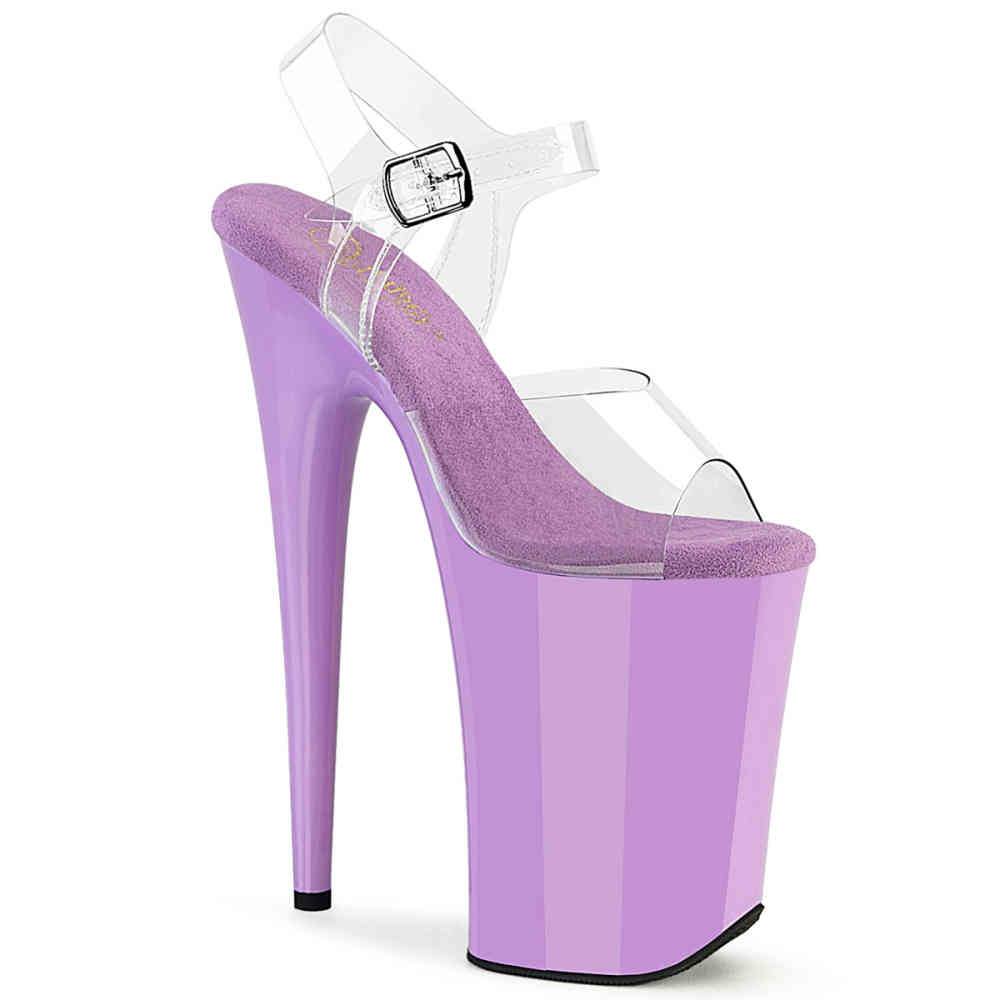 Pleaser - INFINITY908 Sandale à bride à la cheville, Pole dance chaussures - Transparent/Violet Product image
